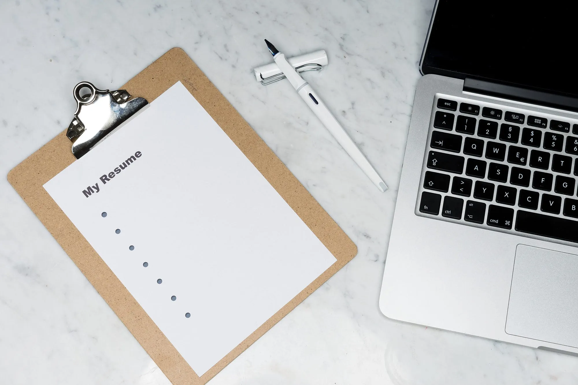 A printed resume on a desk
