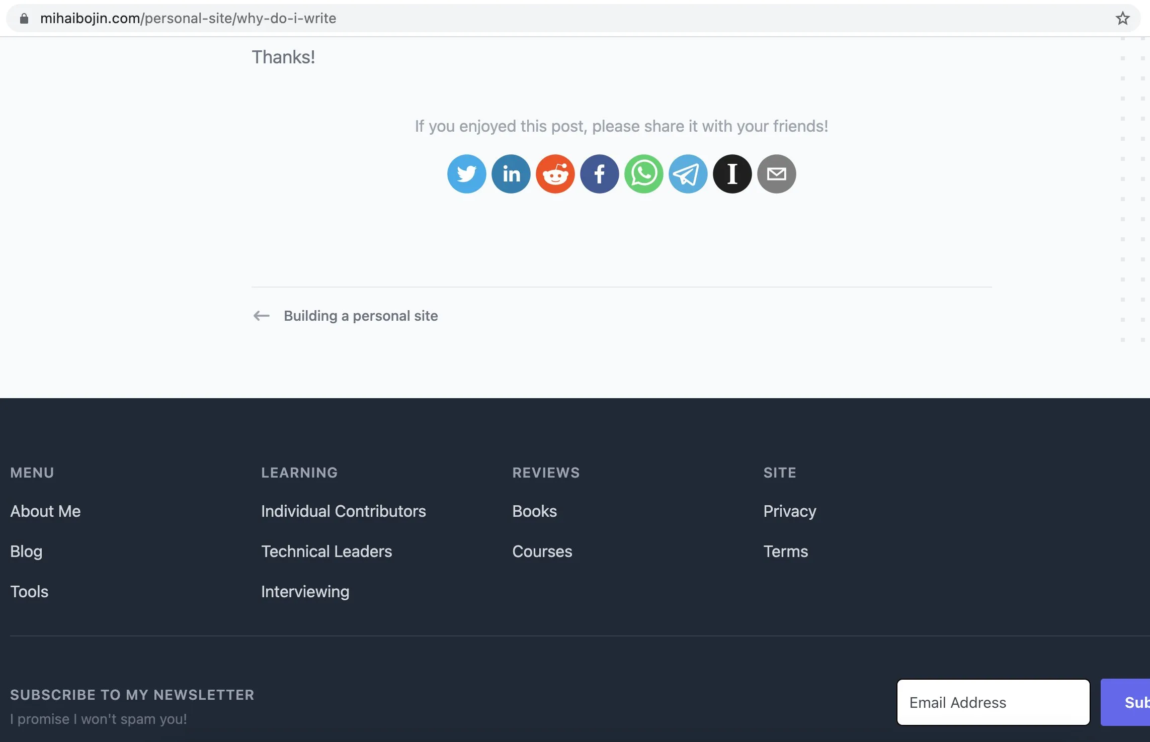 Social sharing buttons on my site Screenshot of social sharing buttons